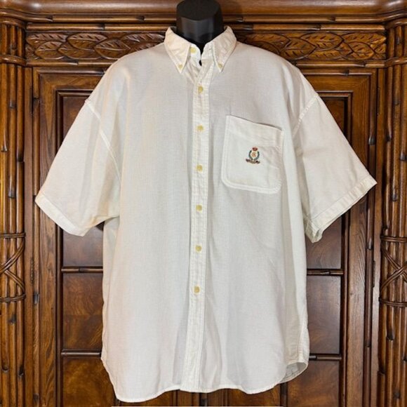 Ralph Lauren Chaps White 100% Cotton Crest Pocket Short Sleeve Button Down Shirt - Picture 1 of 12